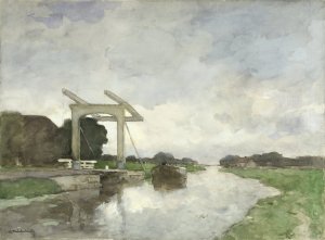 Drawbridge at Noorden by Johan Hendrik Weissenbruch Oil Painting