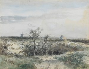 Gezicht op het Dekkersduin, met oude gasfabriek en molen in het verschiet by Johan Hendrik Weissenbruch Oil Painting