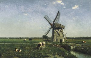 Landscape with Windmill near Schiedam by Johan Hendrik Weissenbruch Oil Painting