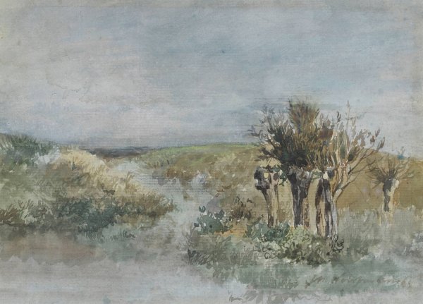 Main Product Photo of Landschap met knotwilgen langs een sloot  Painting by Johan Hendrik Weissenbruch