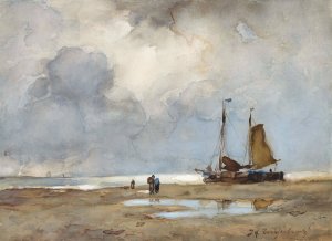View on the Beach by Johan Hendrik Weissenbruch Oil Painting