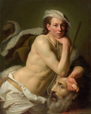 Self-portrait as David with the head of Goliath by Johan Joseph Zoffany Oil Painting
