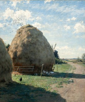Haystacks. Summer Scene from Skagen by Johan Krouthen Oil Painting