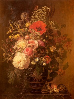 A Still Life with Flowers in a Greek Vase by Johan Laurentz Jensen Oil Painting