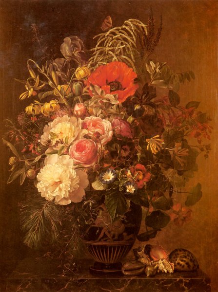 Main Product Photo of A Still Life with Flowers in a Greek Vase Painting by Johan Laurentz Jensen