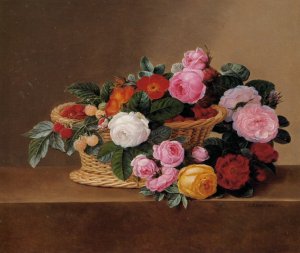 Basket of Roses by Johan Laurentz Jensen Oil Painting