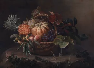 En Kurv Med Frugter Pa En Traestub by Johan Laurentz Jensen Oil Painting