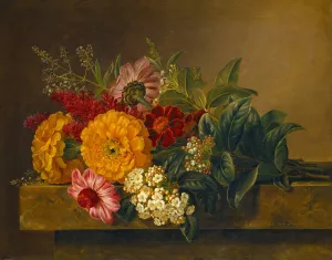Flowers In A Vase On A Marble Tabletop by Johan Laurentz Jensen Oil Painting