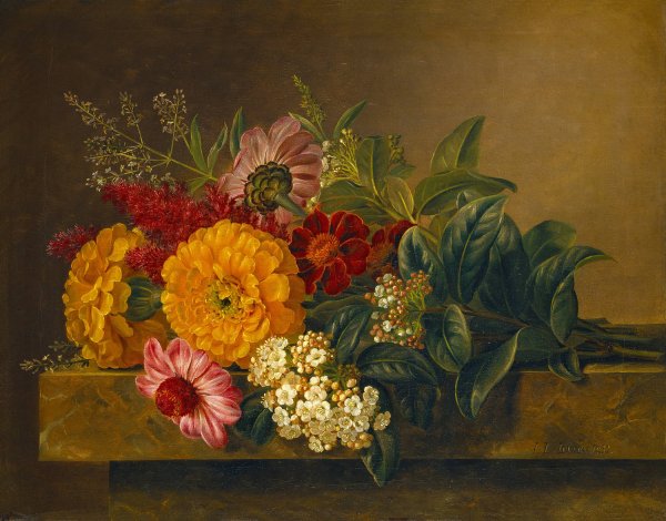 Flowers In A Vase On A Marble Tabletop  by Johan Laurentz Jensen - Hand-Painted Oil Painting Reproduction