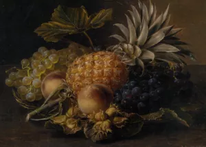 Fruit and Hazlenuts in a Basket by Johan Laurentz Jensen Oil Painting