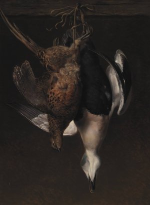 Game. A Pheasant And An Eider by Johan Laurentz Jensen Oil Painting