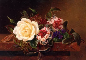 Still Life with a Rose and Violets on a Marble Ledge by Johan Laurentz Jensen Oil Painting