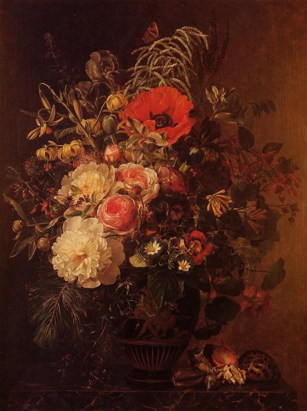 Main Product Photo of Still Life with Flowers in a Greek Vase Painting by Johan Laurentz Jensen
