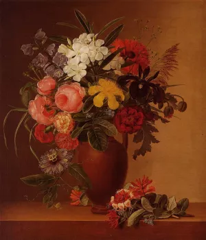 Still Life with Flowers in an Earthenware Vase by Johan Laurentz Jensen Oil Painting