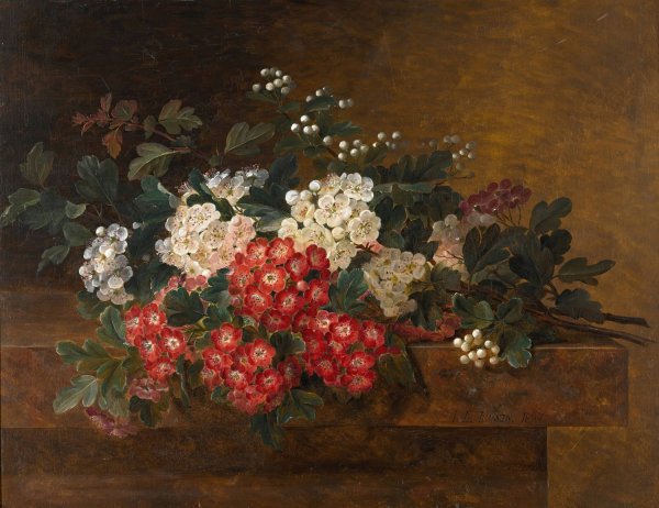 Still Life with Hawthorn Blossom  by Johan Laurentz Jensen - Hand-Painted Oil Painting Reproduction
