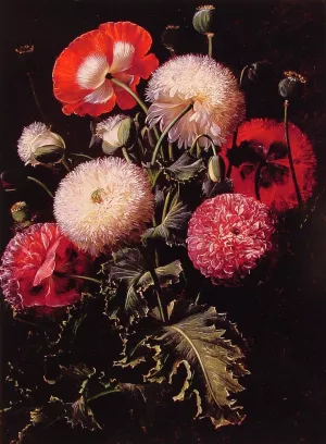 Still Life with Pink, Red and White Poppies by Johan Laurentz Jensen - Oil Painting Reproduction