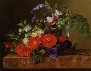 Still Life with Roses by Johan Laurentz Jensen - Oil Painting Reproduction