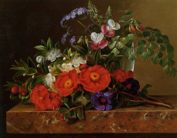 Main Product Photo of Still Life with Roses Painting by Johan Laurentz Jensen