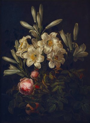 White Lilies And Roses by Johan Laurentz Jensen Oil Painting