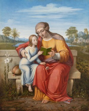 St Anne Teaching The Virgin To Read by Johan Ludvig Lund Oil Painting