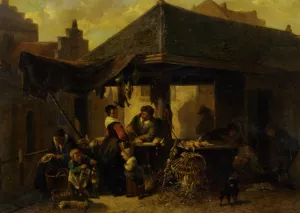At the Butchers Market by Johan Mari Ten Kate - Oil Painting Reproduction