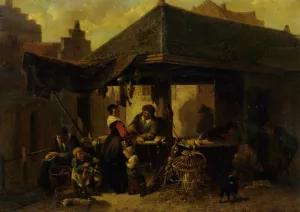 At The Butchers by Johan Mari Ten Kate - Oil Painting Reproduction