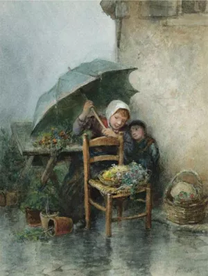 Caught in the Showers by Johan Mari Ten Kate Oil Painting