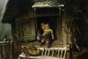 Feeding the Birds Oil painting by Johan Mari Ten Kate