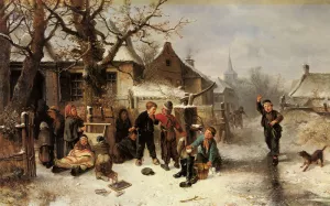 Winter Fun by Johan Mari Ten Kate Oil Painting