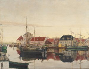 Randers havn by Johan Rohde Oil Painting