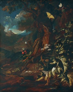 Landschaft mit Reptilien und Insekten by Johann Adalbert Angermayer Oil Painting