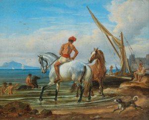 Naples, The Horses' Bath by Johann Adam Klein Oil Painting
