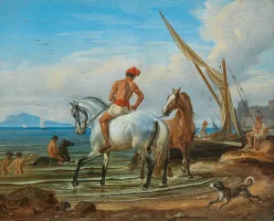 Naples, The Horses' Bath by Johann Adam Klein Oil Painting
