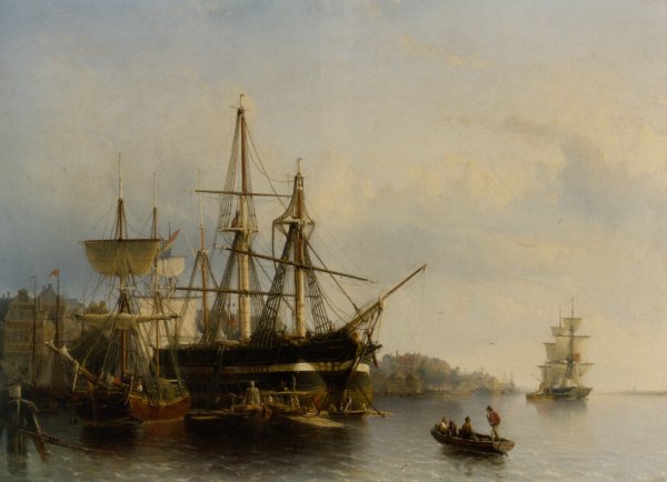 In the Harbor by Johann Adolphe Rust - Hand-Painted Oil Painting Reproduction