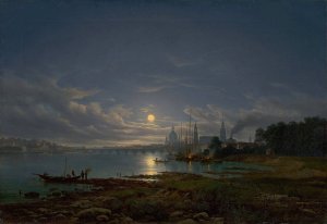 Ansicht auf Dresden, Mondschein by Johann Anton Castell Oil Painting