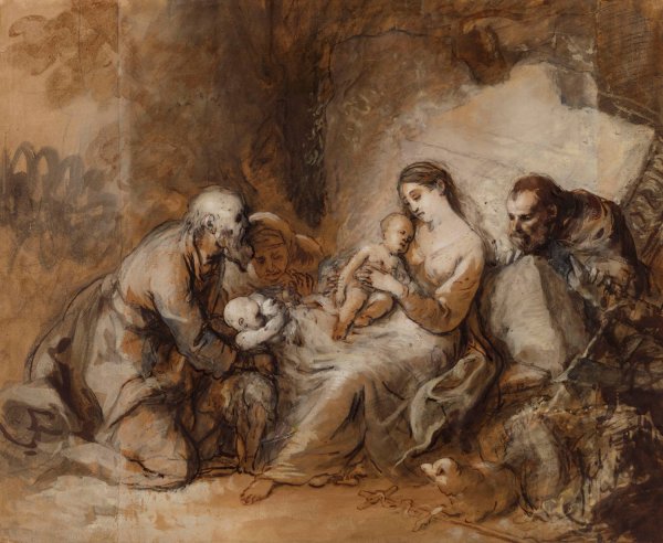 La Sainte Famille avec saint Jean-Baptiste, sainte Elisabeth et saint Zacharie by Johann Anton De Peters - Hand-Painted Oil Painting Reproduction