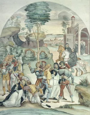 Saint Catherine of Siena Rescues Two Dominicans from the Hands of Robbers by Johann Anton Ramboux Oil Painting