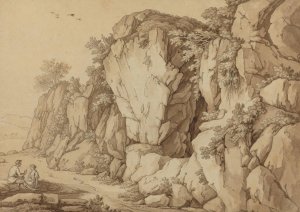 A Young Couple Seated near a Massive Rock Formation by Johann August Nahl II Oil Painting