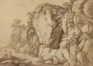 A Young Couple Seated near a Massive Rock Formation by Johann August Nahl II Oil Painting