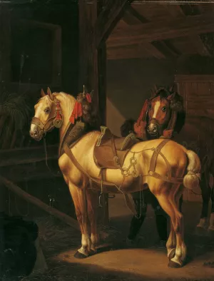 Zwei Zugpferde Im Stall Oil painting by Johann Baptist Dallinger Von Dalling