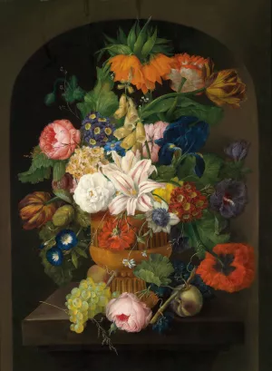 Still Life Of Flowers With Grapes by Johann Baptist Drechsler Oil Painting