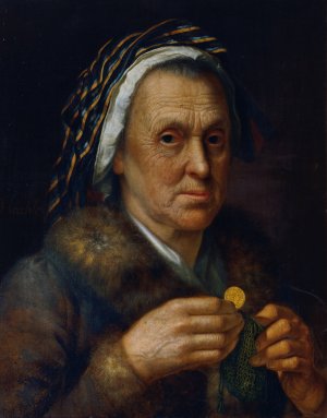 Alte Frau mit einem Dukaten by Johann Baptist Hochle Oil Painting