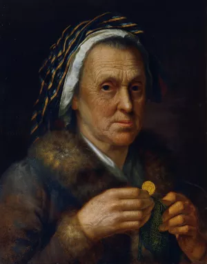 Alte Frau mit einem Dukaten by Johann Baptist Hochle Oil Painting