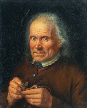 Alter Bauer, sein Pfeifchen stopfend by Johann Baptist Hochle Oil Painting