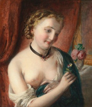 A girl with a black choker by Johann Baptist Reiter Oil Painting