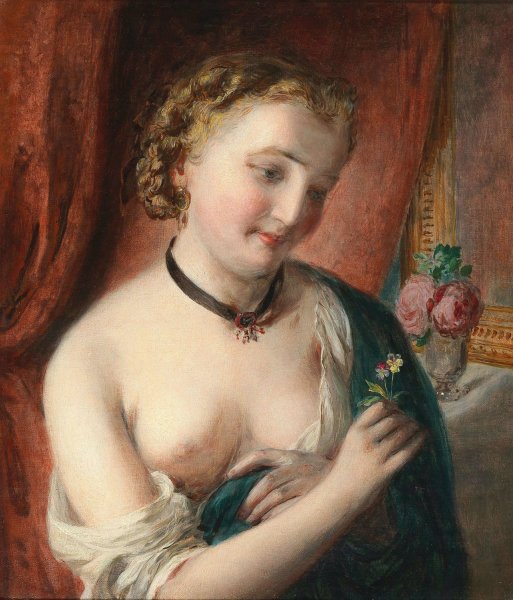 A girl with a black choker by Johann Baptist Reiter - Hand-Painted Oil Painting Reproduction