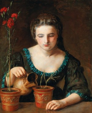 A Girl With Carnation by Johann Baptist Reiter Oil Painting