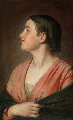 A Young Girl in Profile by Johann Baptist Reiter Oil Painting