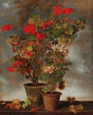 Geraniums Oil painting by Johann Baptist Reiter
