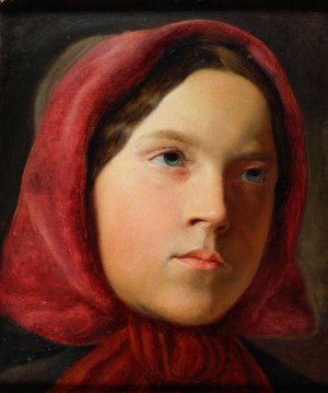 Junge Frau mit rotem Kopftuch by Johann Baptist Reiter Oil Painting